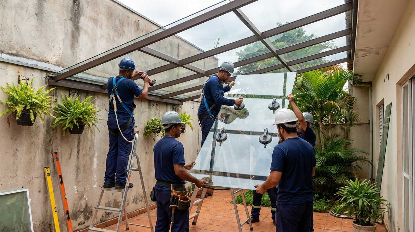 Instalação de cobertura de vidro em Sete Lagoas-MG